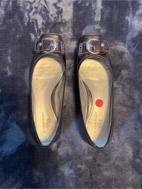 Anne Klein Dark Brown Patent Buckle Ballet Flats, Size 7.5